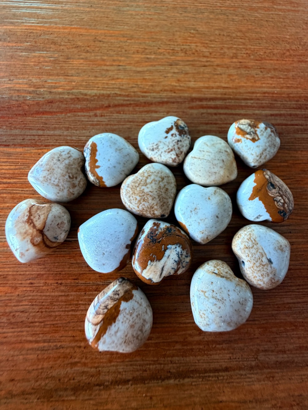 14 Picture Jasper Gemstone Heart Shaped Beads for Jewelry Making